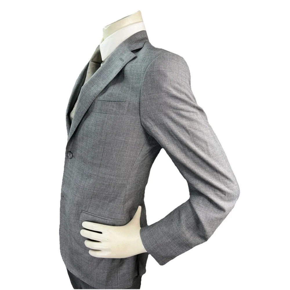 J Hilburn Vitale Barberis Men 36R Blazer European Fit Gray Wool Glen Plaid